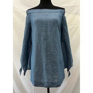 Free People Off the Shoulder Long Sleeve Dress, Flowy Tunic Top,‎ Blue Denim